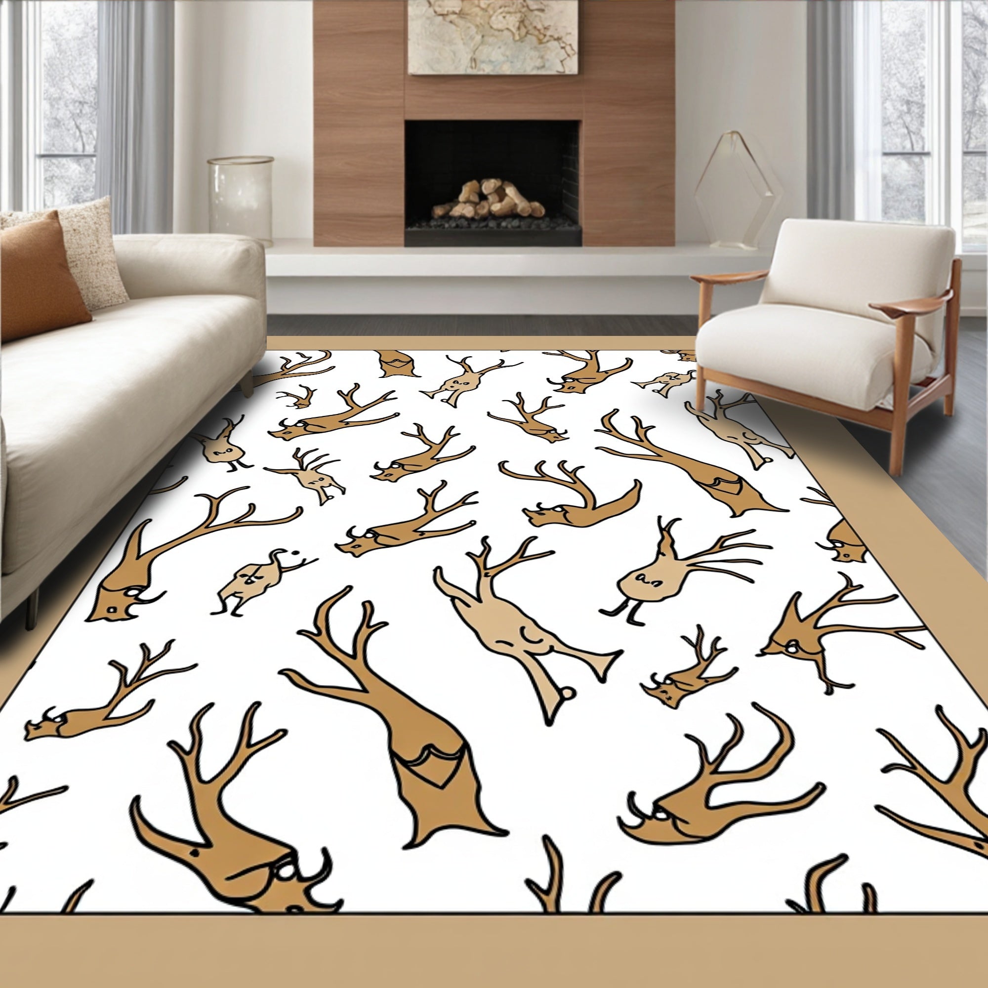 Whimsical Brown Branch Figures Rug