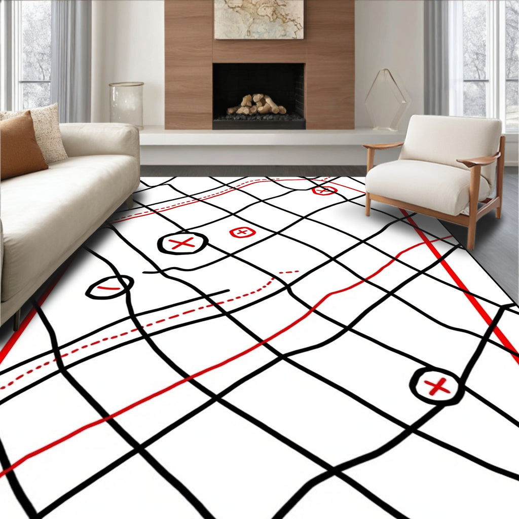 Black and Red Marked Grid Rug