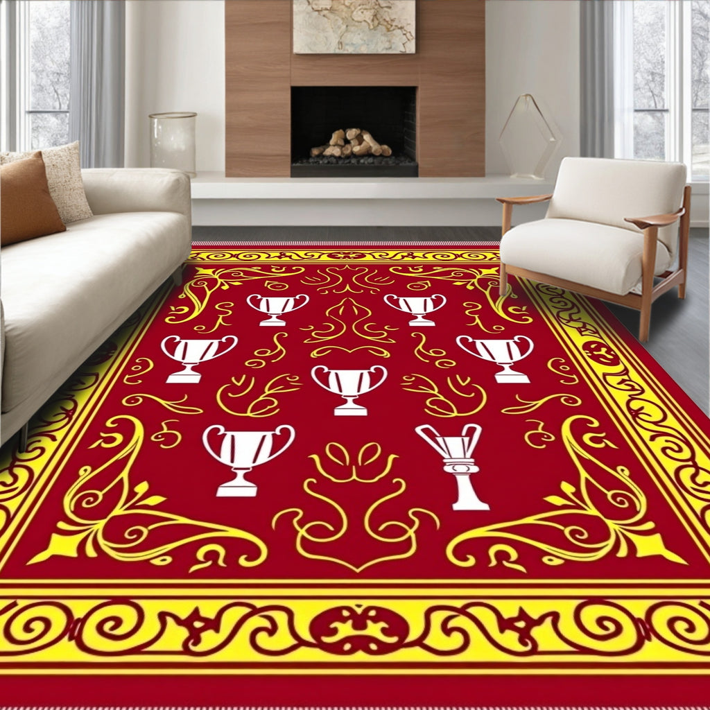 Red Gold Trophy Emblem Arrangement Rug