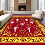 Red Gold Trophy Emblem Arrangement Rug