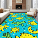 Yellow Fish Green Turtles Blue Ocean Rug