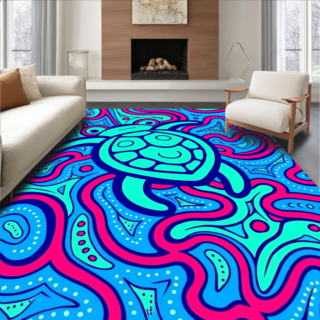 Trippy Blue Pink Turtle Swirl Rug