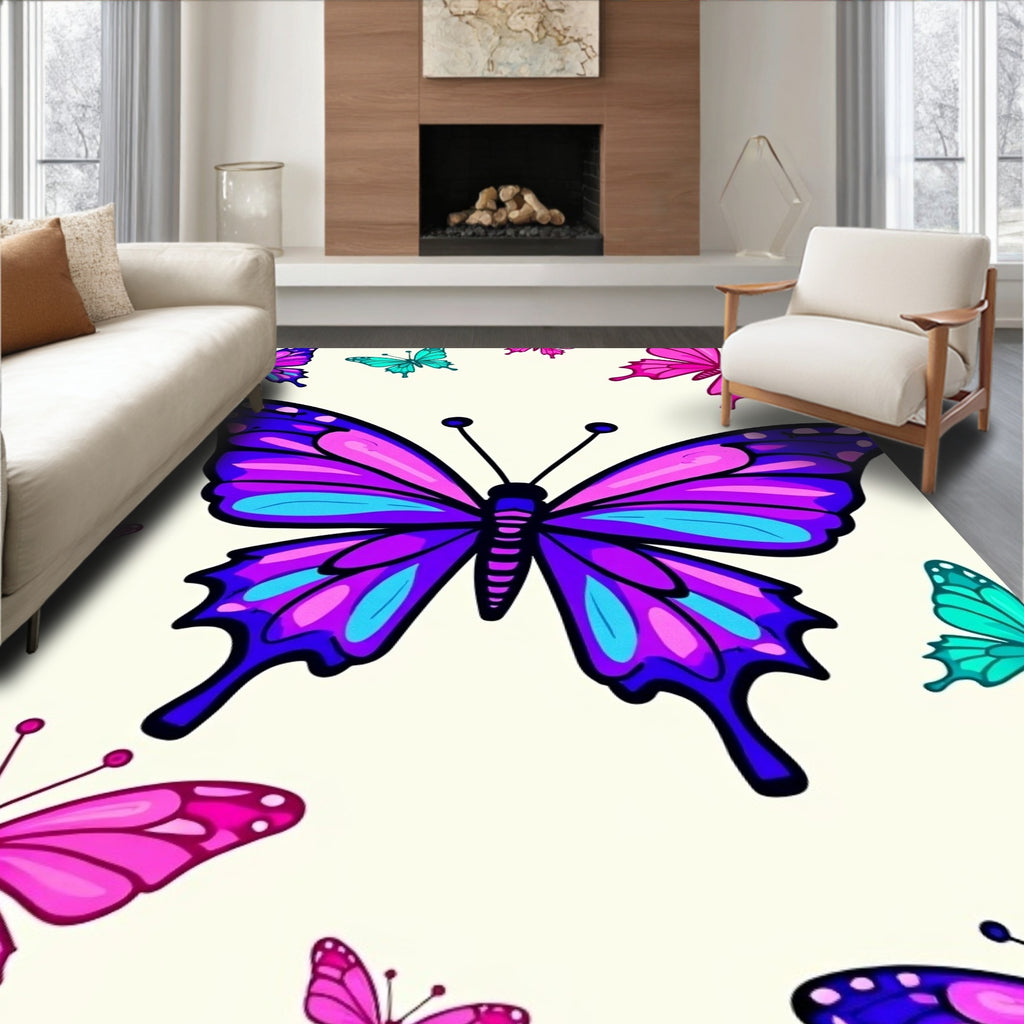 Vibrant Purple Pink Butterfly Collage Rug