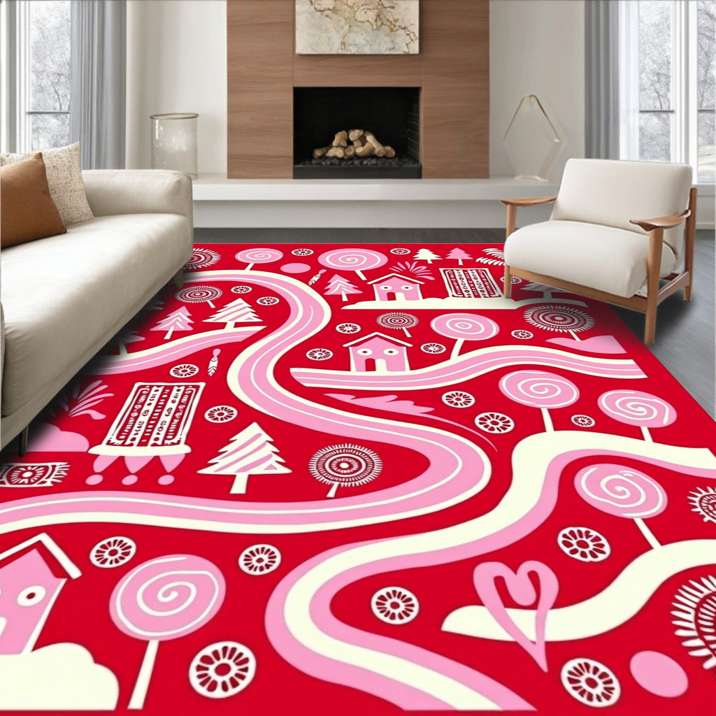 Whimsical Pink and Cream Candy World Rug