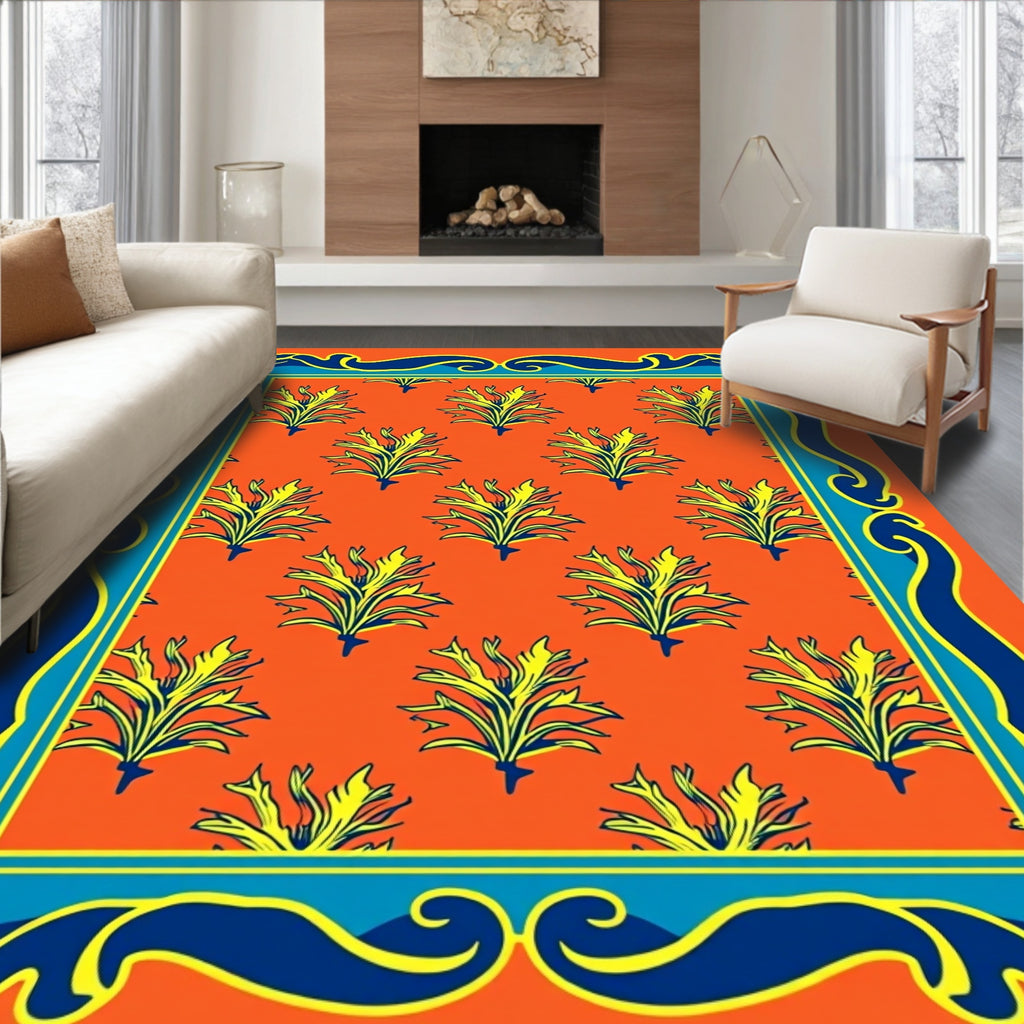 Orange Yellow Blue Flourishing Border Rug