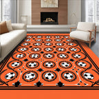 Orange Black Football Medallion Arrangement Rug