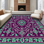 Purple Teal Floral Medallion Border Rug