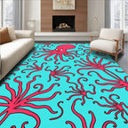 Coral Pink Octopus Aquatic Waves Rug
