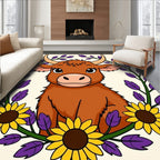 Cute Highland Cow With Sunflowers Rug