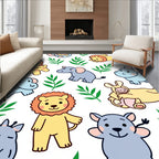 Jungle Animals Playful Yellow Blue Green Rug