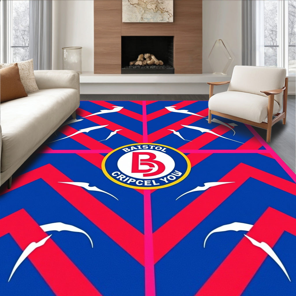Bold Blue Red Zigzag White Birds Rug