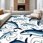 Playful Blue Dolphin Abstract Swirls Rug