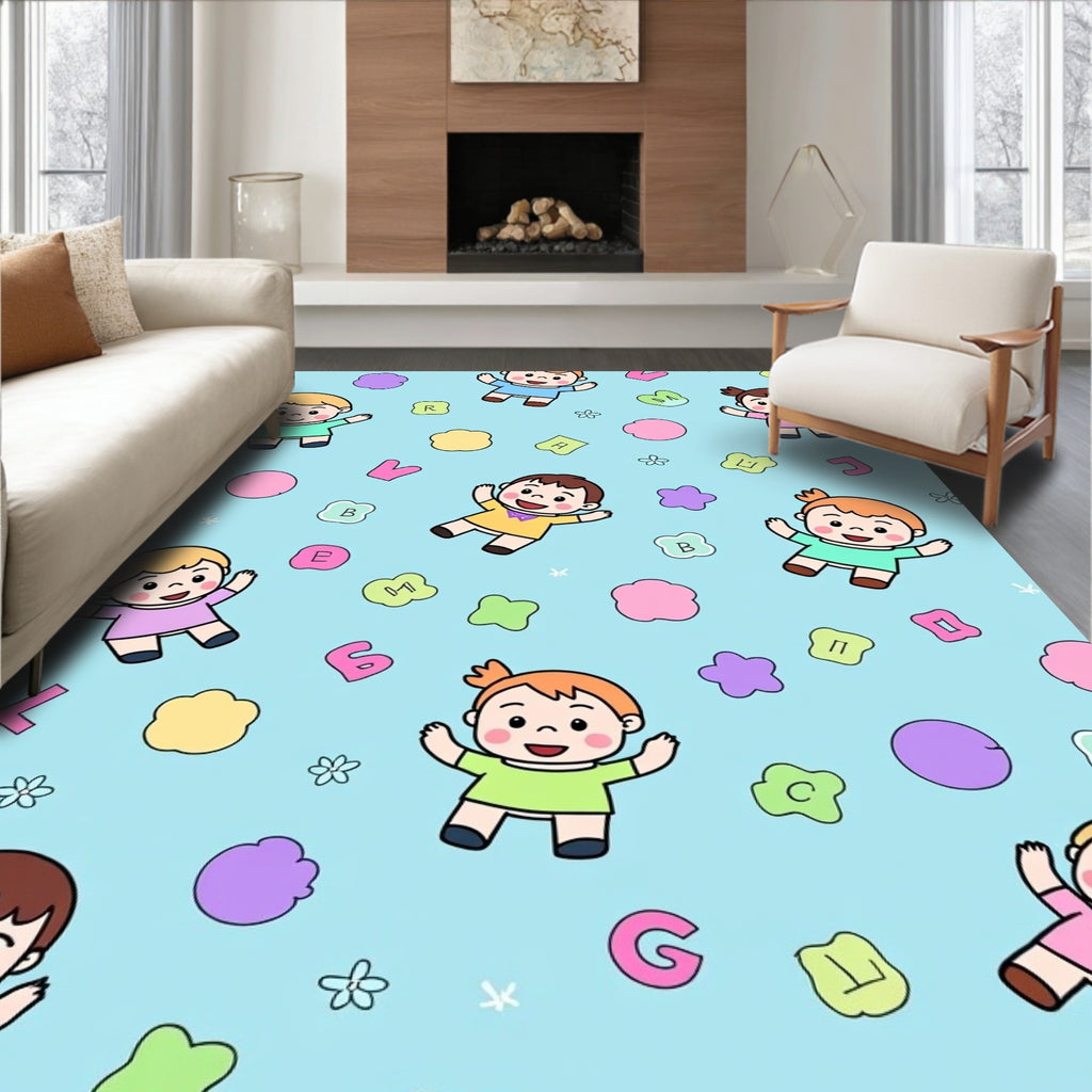 Playful Children Alphabet Blue Sky Rug