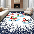 Charming Penguin Frolic Winter Scene Rug