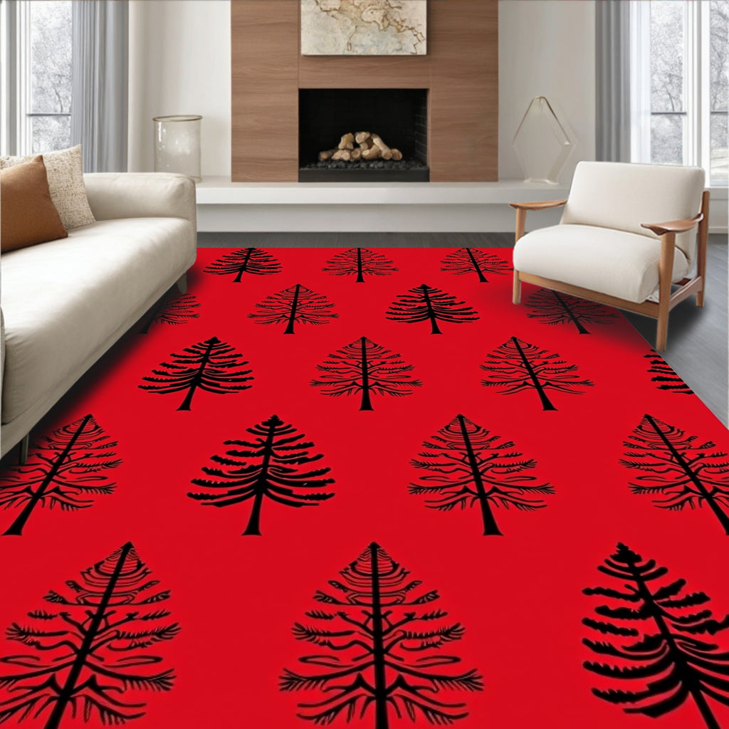 Bold Red Evergreen Forest Repeat Rug