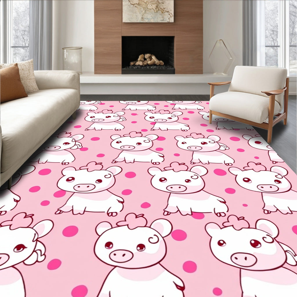 Cute Piggy Pink Polka Dot Meadow Rug