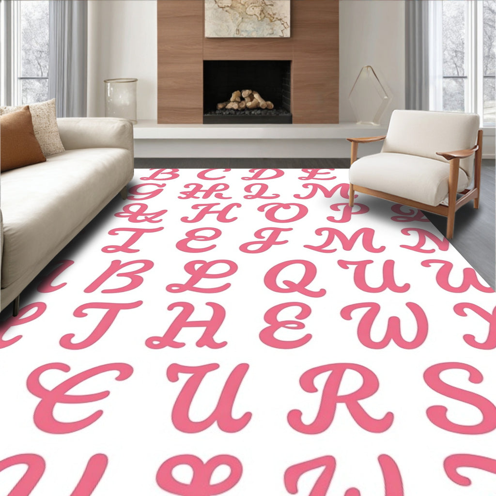 Pink Script Alphabet Repeat Rug