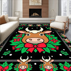 Cow Christmas Wreath Red Bow Holly Rug