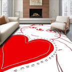 Whimsical Red Heart Cat Illustration Rug