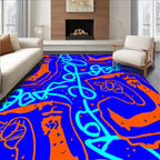 Bright Blue Orange Abstract Doodle Rug