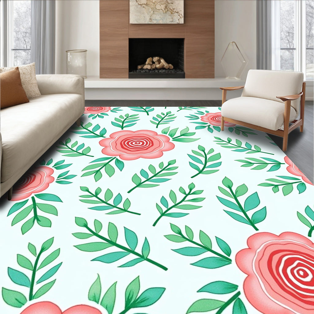 Coral Pink Rose Garden Branches Rug