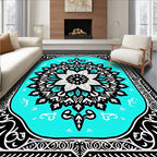 Vibrant Teal Floral Mandala Rug