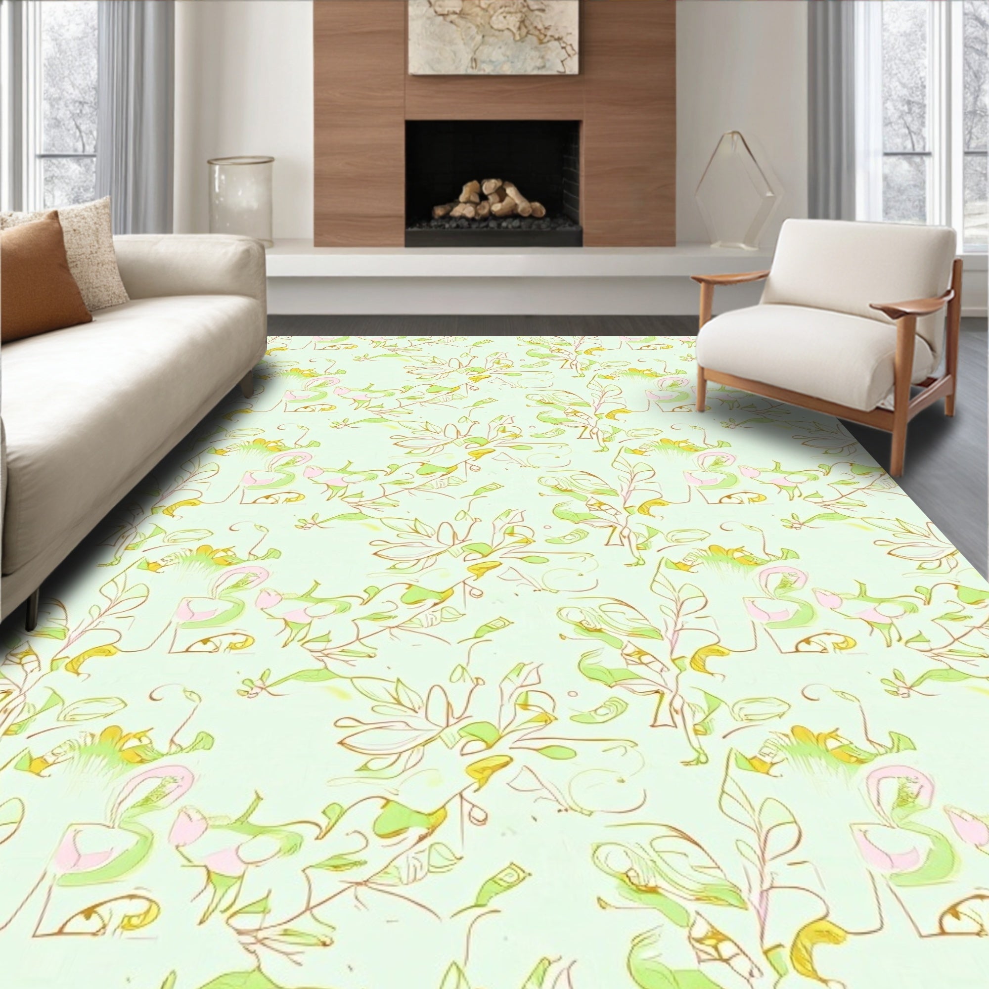 Pastel Leafy Vine Abstract Rug