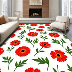 Vibrant Red Flower Garden Swirls Rug
