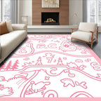 Whimsical Pink Cartoon Landscape Alphabet Rug