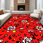 Red Whimsical Character Star Collage Rug