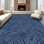Navy White Curving Lines Rug