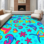 Playful Blue Dolphins Pink Shapes Rug