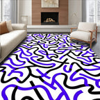 Modern Black Blue Line Art Rug