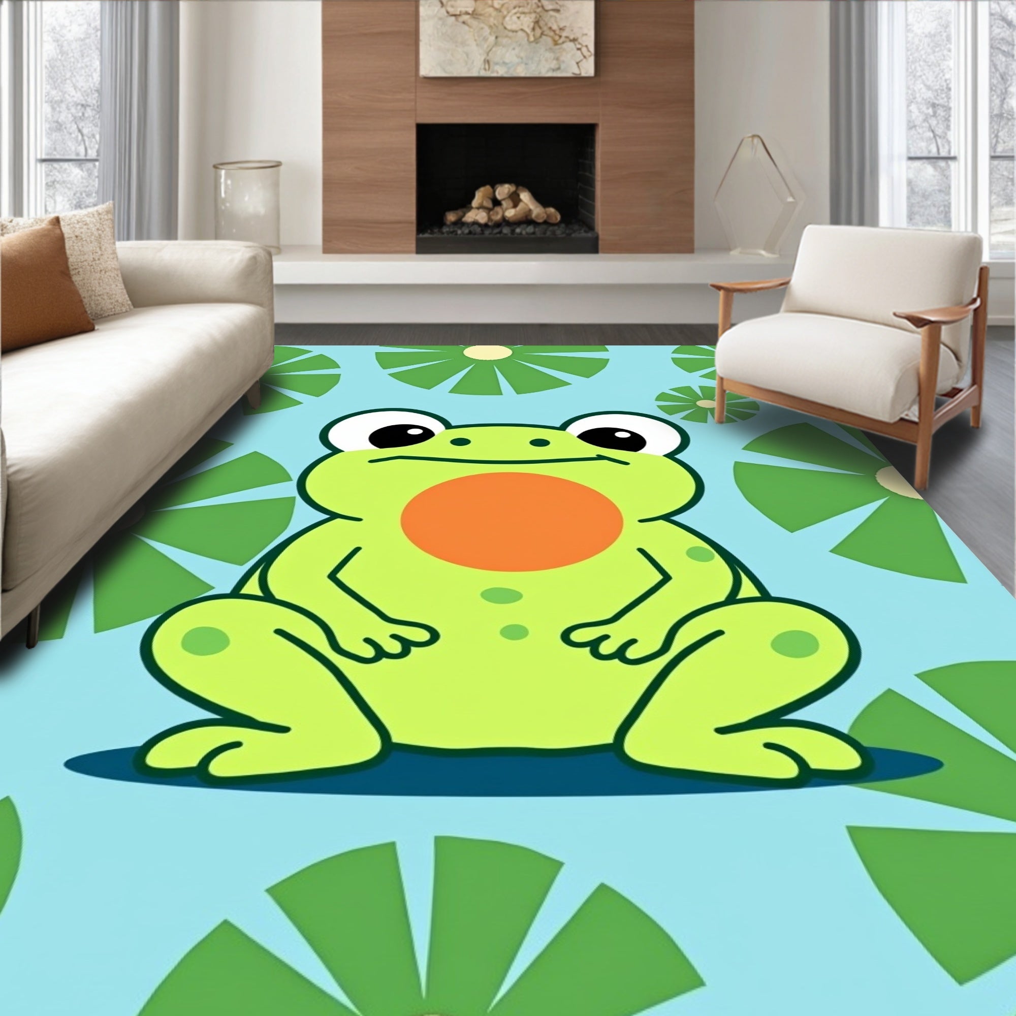Cute Lily Pad Frog Pond Rug