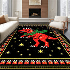 Whimsical Red Dinosaur Garland Border Rug