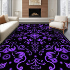 Vibrant Purple Black Symmetrical Floral Rug