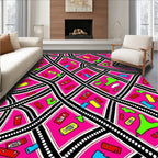 Vibrant Pink Geometric Abstract Blocks Rug