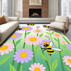 Whimsical Bees Amongst Pastel Daisies Rug