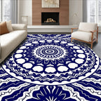 Deep Blue White Mandala Circular Rug