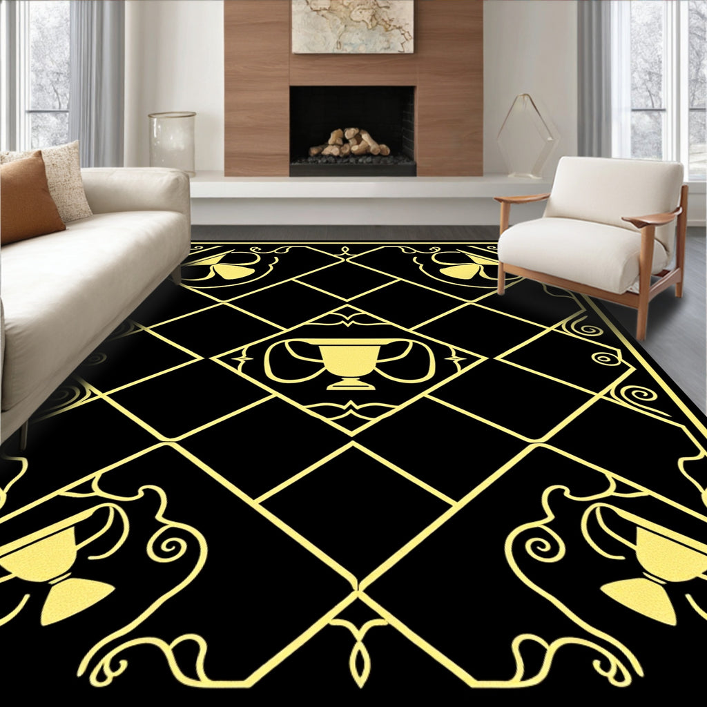 Golden Trophy Geometric Grid Rug