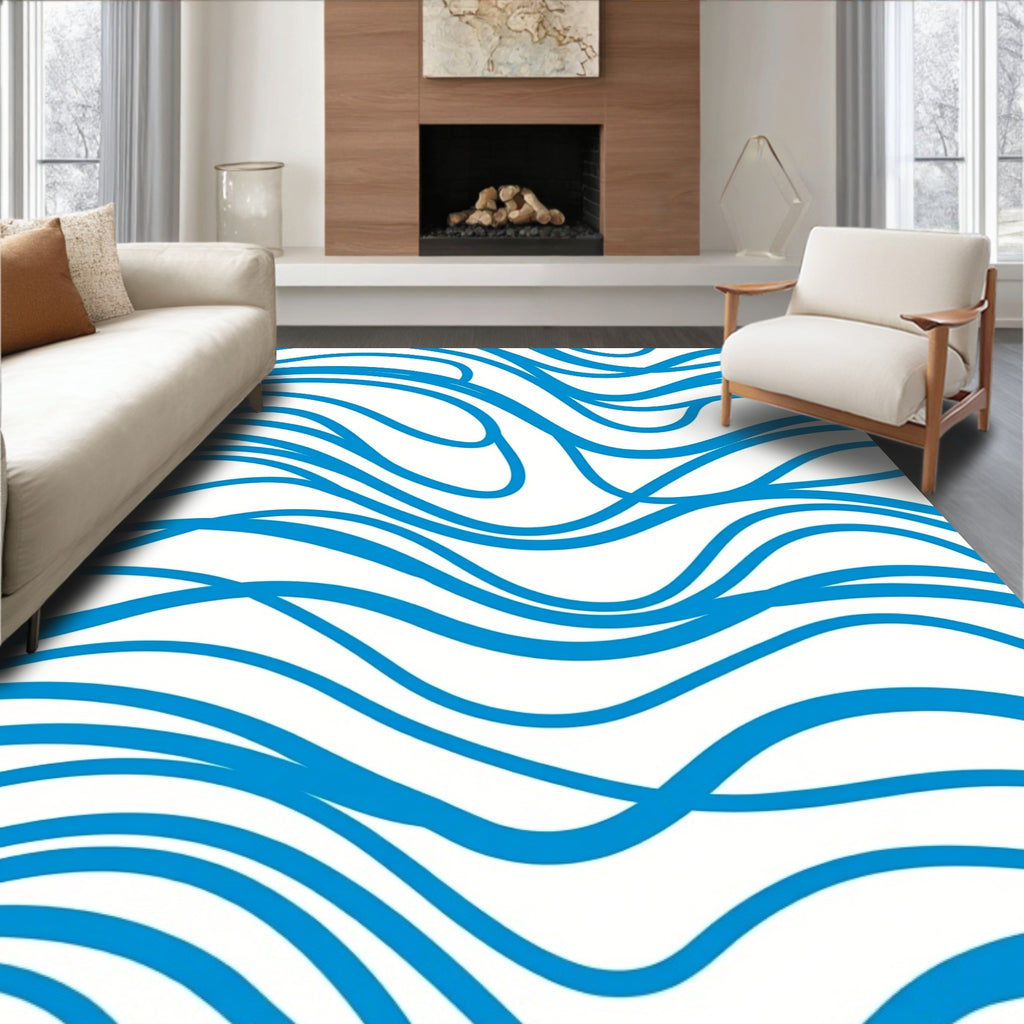 Oceanic Blue Flowing Waves Rug