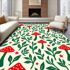 Red Mushroom Green Foliage Stars Rug