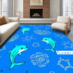 Aqua Dolphins Amidst Ocean Flora Rug
