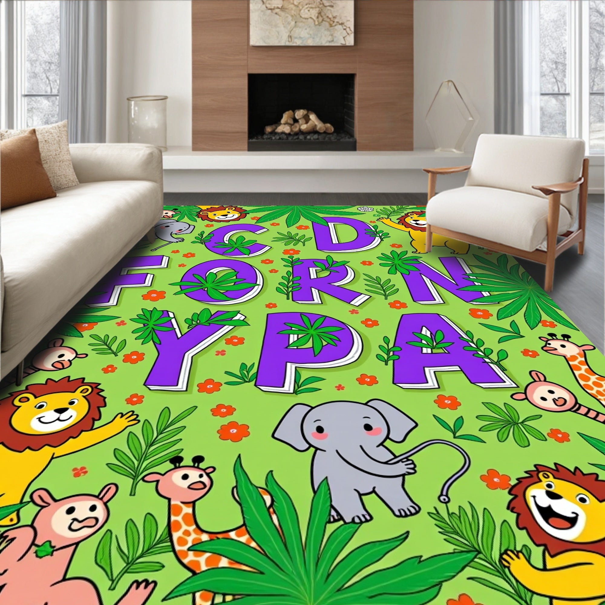 Jungle Wild Animals Alphabet Rug