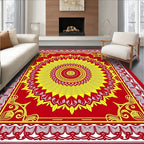 Vibrant Sunburst Red Yellow Medallion Rug