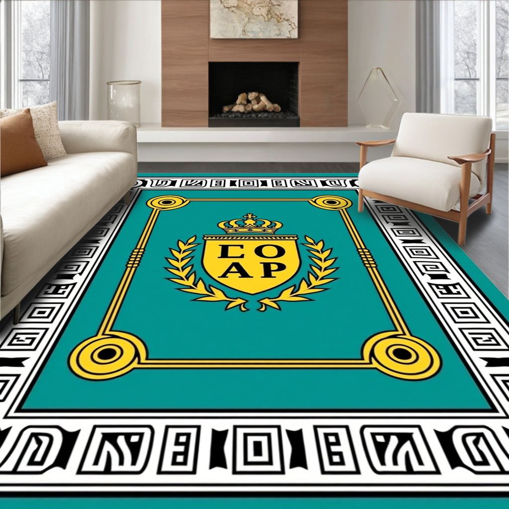 Turquoise Gold Crest Laurel Frame Rug
