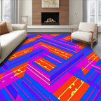 Vibrant Orange Blue Pink Geometric Stripes Rug