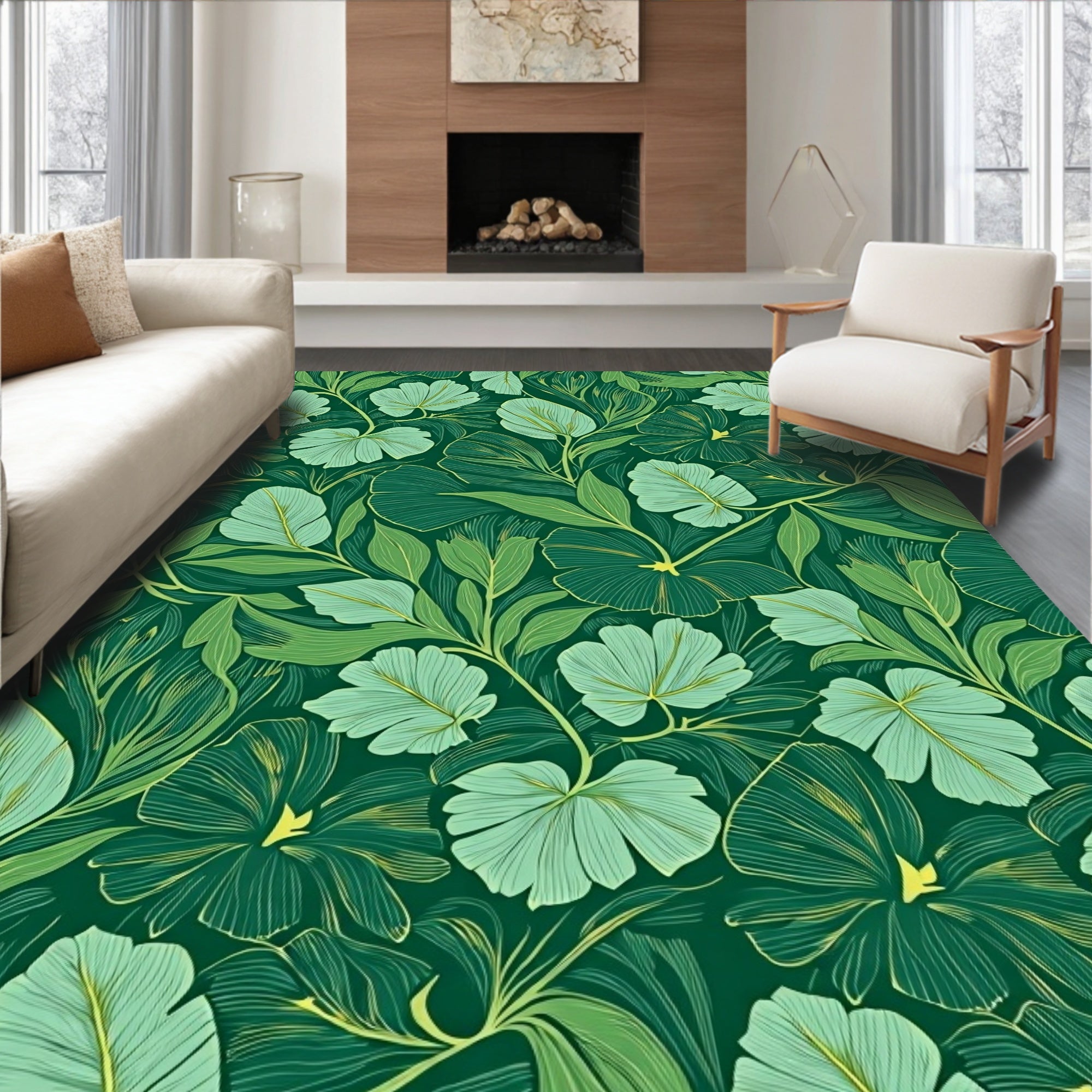 Lush Emerald Green Leafy Vines Rug
