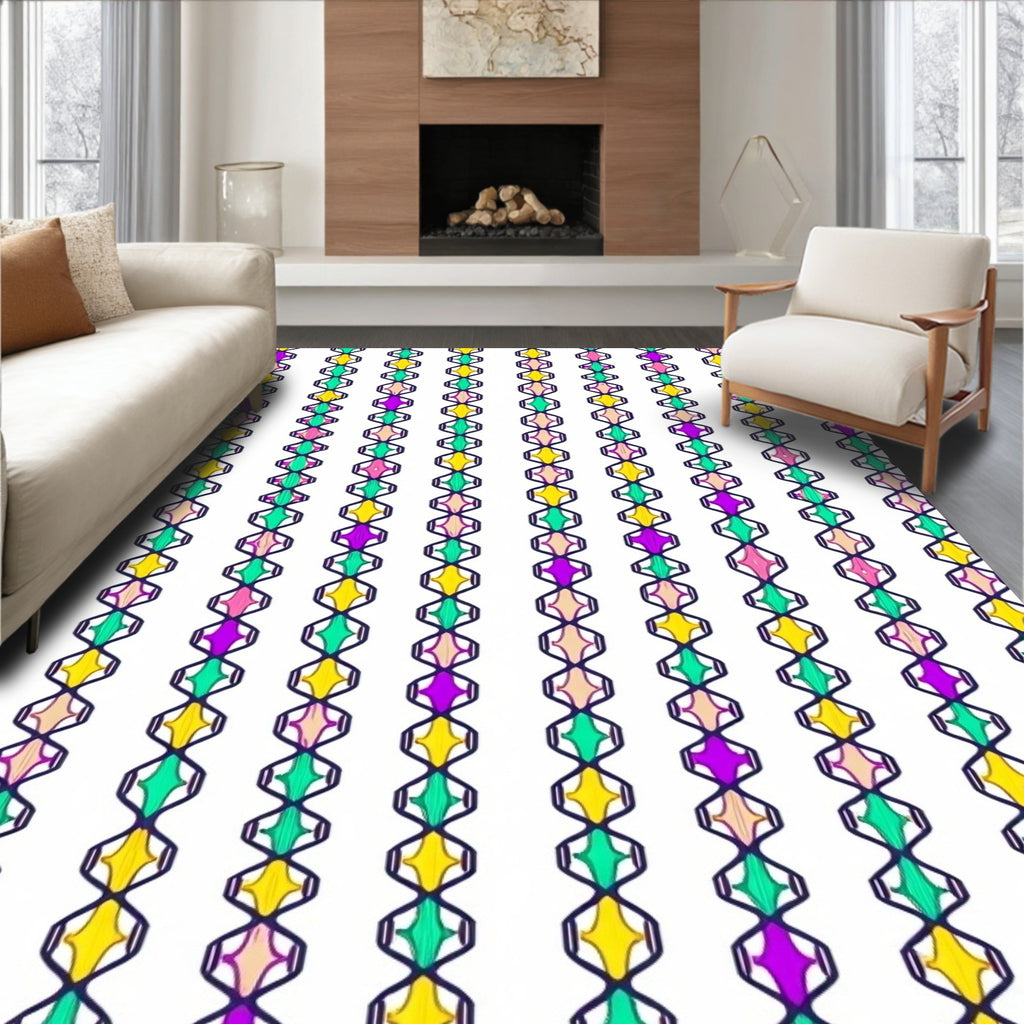Vibrant Geometric Diamond Chain Rug