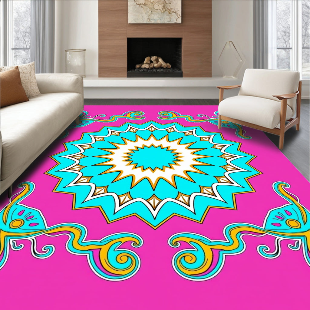 Vibrant Teal Sunburst Swirl Rug